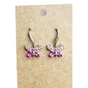 Sterling Silver Pink CZ Cubic Zirconia Butterfly Prong Set Pierced Earrings